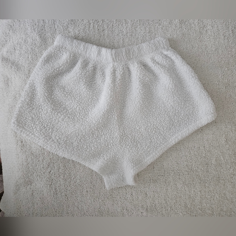 SHEIN White Fleece & Nude Satin Sleep Shorts | SZ L - Picture 3 of 9